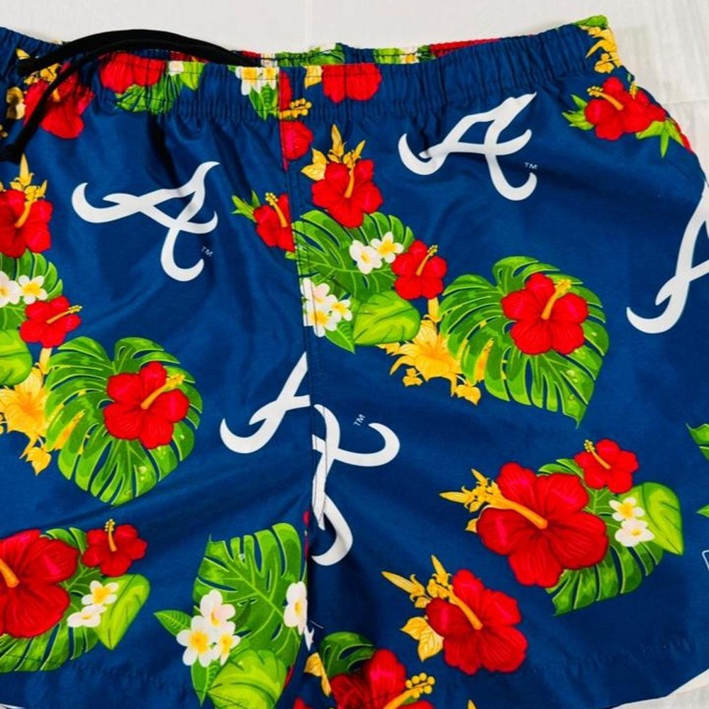 Atlanta Braves MLB Floral Swim Trunks Mens Navy Tropical Hibiscus Shorts 0113